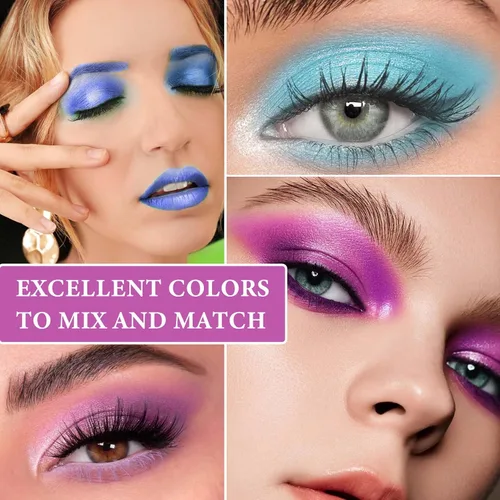 Vista 6 de Paleta de sombra de ojos morada con purpurina, paleta de maquillaje de sombra de ojos mate brillante, paleta de maquillaje altamente pigmentada