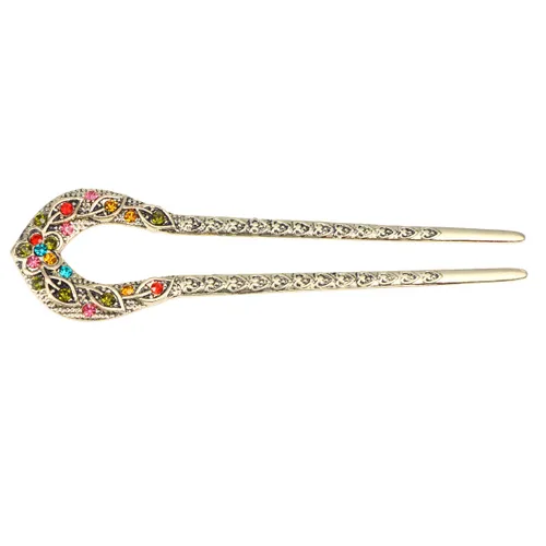 Vista 11 de Lurrose Pin de pelo de doble punta en forma de U de cristal Chignon Horquilla Stick Accesorio de peinado para mujeres niñas (azul)