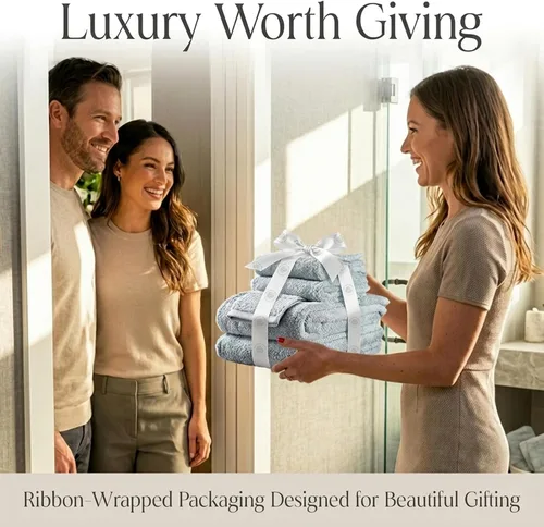Vista 7 de Delilah Home Toallas de baño de algodón turco, suaves y absorbentes, 100% orgánicas, tejido grueso de 700 GSM, suaves para pieles sensibles, 6