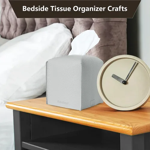 Vista 4 de 2 soportes para caja de pañuelos, cuadrado con cinturón inferior, cubierta de cubo de piel sintética, organizador decorativo para mesa, baño