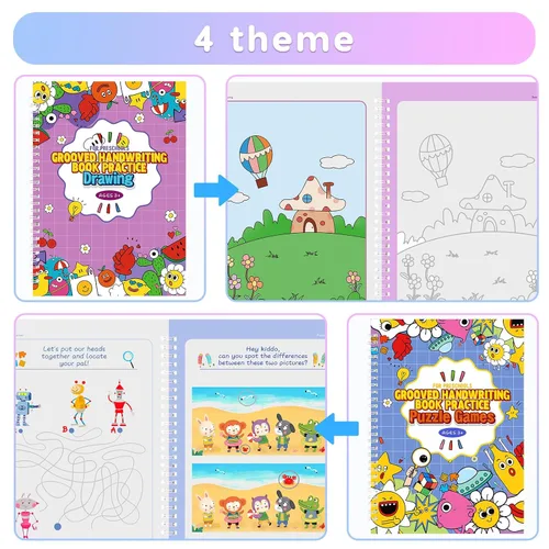 Vista 5 de Cuaderno de práctica mágica, libro de práctica de escritura reutilizable, para caligrafía de niños en edad preescolar de 3 a 8 años