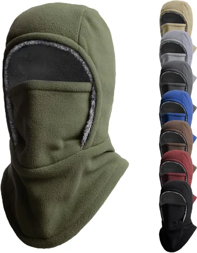 Vista 12 de Pasamontañas térmico 2 en 1 con gorro y máscara facial, calentador de Brown