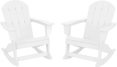 Vista 39 de HDPE Laguna Silla mecedora Adirondack de polietileno para exteriores (juego de 2), color negro
