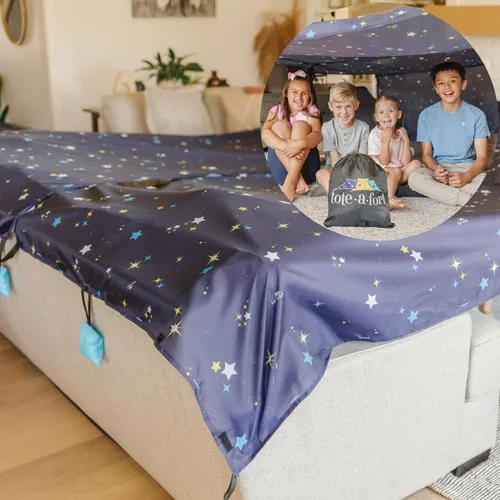 Vista 6 de Tote a Fort - Kit de construcción de fortaleza de manta de camuflaje para niños, juguete de 4 mantas TOTEAFORT, haz una casa de juegos portátil