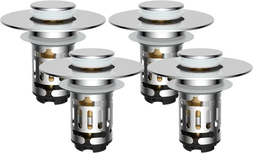 Vista 23 de Hibbent Colador de drenaje de lavabo de baño 3 en 1 mejorado, tapón universal desplegable con cesta de filtro de acero inoxidable extraíble atrapa