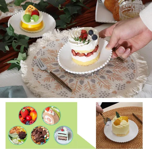 Vista 4 de Juego de 18 platos de postre de porcelana de 5.5 pulgadas, pequeños platos de cerámica para aperitivos, juegos de mini vajilla redondos, resistentes