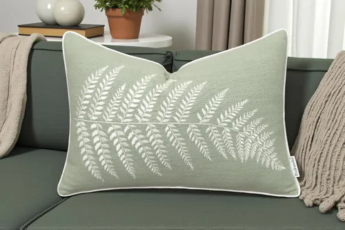 Vista 8 de Rudransha Funda de almohada lumbar con bordado de hojas de helecho botánico, 12 x 18 pulgadas, algodón marfil