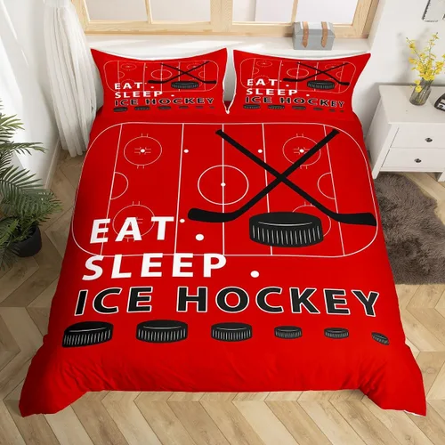 Vista 38 de Erosebridal Hockey Twin Duvet Cover for Boys,Blue and Black Sports Bedding Sets for Kids Teen,Ball Games Gamer Bed Set,Ice Hockey Field Quilt Cover