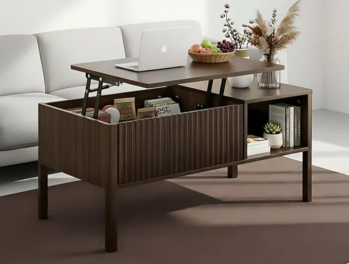 Vista 12 de Mesa de centro con parte superior acanalada para sala de estar, mesa de centro pequeña con almacenamiento de elevación hidráulica, gran capacidad