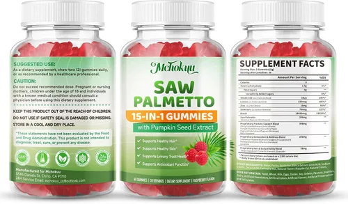 Vista 9 de Gomitas Saw Palmetto de 200 mg para hombres y mujeres, gomitas de aceite de semillas de calabaza con suplemento de palma enana americana para apoyo