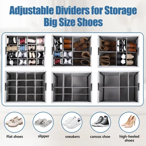 Vista 6 de HOUSE AGAIN Organizador de zapatos para armario, cajas de almacenamiento de zapatos con ruedas de 360°, marco de metal resistente que se adapta a