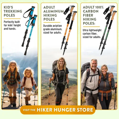 Vista 8 de Kids Hiking Poles by USA Brand - Lightweight Collapsible Kids Walking Stick w/Quick Adjustable Flip Locks