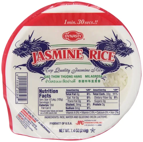 Vista 4 de Dynasty Jasmine - Arroz cocido para microondas, 7.4 onzas (paquete de 6)