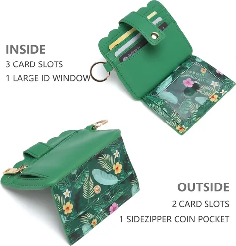Vista 2 de Llavero tipo cartera para mujer, tarjetero RFID con llavero, llavero de bolsillo para tarjetas de borla para mujer