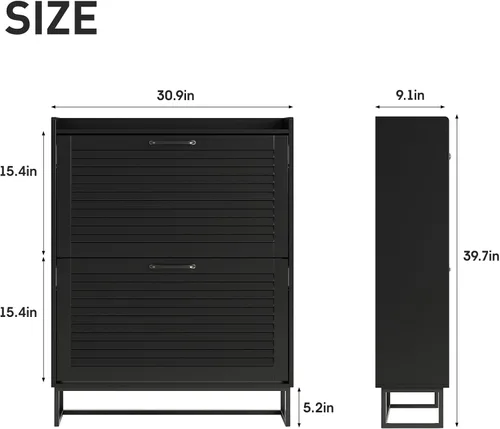 Vista 2 de Maupvit Gabinete de Almacenamiento de Zapatos con 2 Puertas Abatibles con Persianas, Organizador Independiente con Patas de Metal, Gabinete