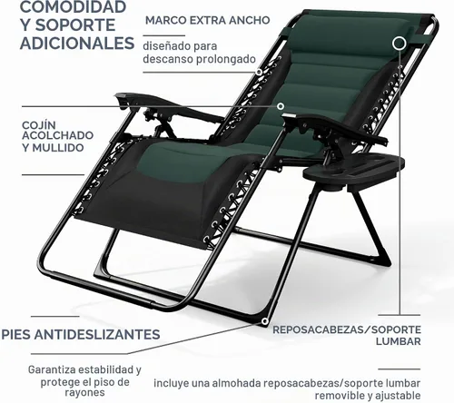 Vista 6 de Nestl Silla acolchada de gran tamaño de gravedad cero, silla de salón Negro/Verde (Black/Forest Green)