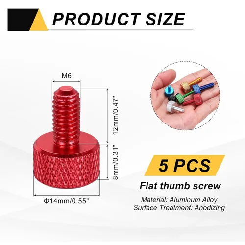Vista 36 de MECCANIXITY 5 piezas M6x14mm Tornillos de pulgar estriado de cabeza plana, pernos de rosca completa de aleación de aluminio sólido para carcasas
