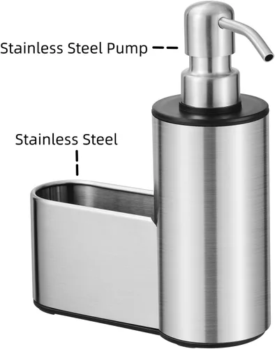 Vista 3 de Dispensador de jabón de cocina con soporte para esponja, dispensador de jabón para platos de 12 onzas para encimera de fregadero de cocina, bomba