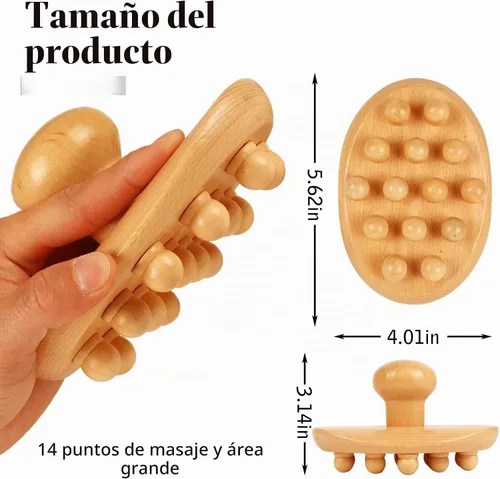 Vista 4 de Kit de maderoterapia de madera, fascias de madera y masajeador de celulitis para cuerpo