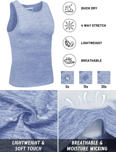 Vista 4 de TACVASEN Camisetas sin mangas para hombre de secado rápido para entrenamiento muscular atlético, gimnasio, culturismo, camiseta de rendimiento