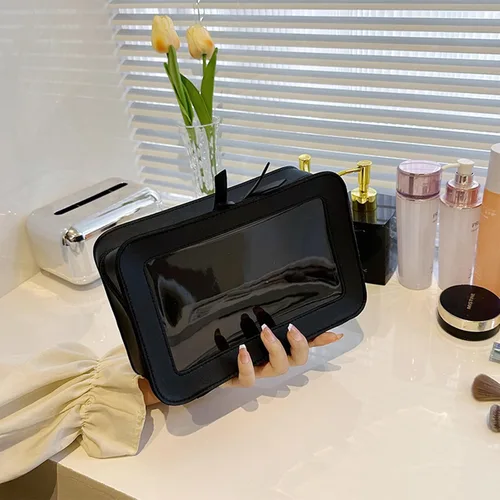 Vista 2 de WMM Bolsa de maquillaje transparente, Negro, Sencillo