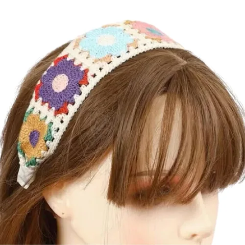 Vista 7 de LIANXUE Diadema de punto floral para mujer, turbante elástico, floral, ganchillo, cuadrado, estilo étnico, diadema envolvente para la cabeza