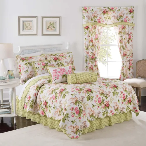 Vista 50 de Waverly Forever Peony - Juego de edredón de 4 piezas, 100% algodón, estampado floral de bayas, tamaño matrimonial/queen, con 2 fundas de almohada