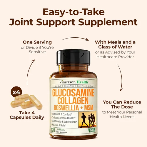 Vista 5 de Glucosamina Condroitina MSM con Péptidos de Colágeno Hidrolizado - Suplemento para el Apoyo Articular con Quercetina, Bromelaína y Extracto