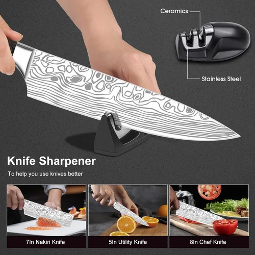 Vista 5 de Juego de cuchillos de chef profesional, juego de cuchillos de cocina de 3 piezas, juego de cuchillos de acero inoxidable de alto carbono