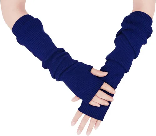 Vista 29 de Guantes cálidos de cachemira de brazo largo para mujer, guantes de invierno acogedores sin dedos, calentadores de brazos suaves, gran regalo