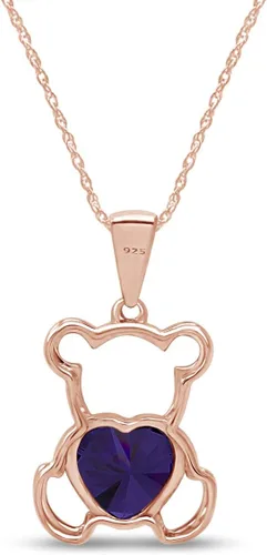 Vista 4 de Collar con colgante de oso de peluche con piedra natal para mujer Simulated Alexandrite