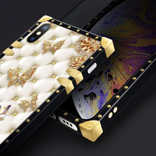 Vista 2 de Funda compatible con iPhone X/Xs, TPU suave de lujo y parte trasera de policarbonato duro para niñas y mujeres, funda protectora a prueba de golpes
