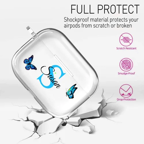 Vista 2 de Funda transparente personalizada con nombre e inicial de cristal para AirPods 4ª generación Pro/Pro 2 y 3ª generación, funda protectora transparente