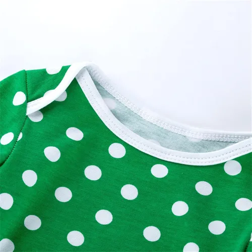 Vista 4 de Conjunto de camisa y pantalones de manga larga con estampado de lunares para niñas y adolescentes