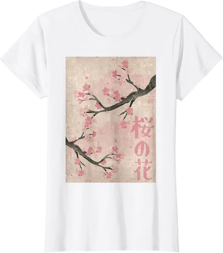 Vista 31 de Cherry Blossom Japanese Vintage Woodblock Japan Pink Sakura T-Shirt Asphalt Grey