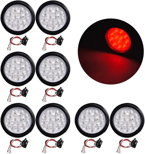 Vista 23 de Astra Depot Juego de 4 unids rojo 4 "redondo 12 LED Stop Running Luz trasera Ojal Plug para vehículo largo camión remolque