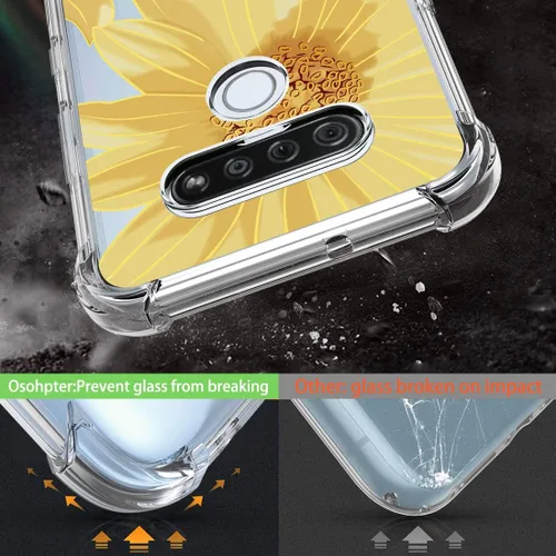 Vista 3 de Osophter Funda para LG K51, LG Reflect Funda transparente con flores para niñas y mujeres, esquinas reforzadas transparentes de poliuretano