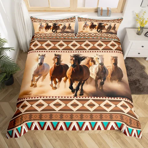 Vista 14 de Manfei Juego de funda de edredón occidental, tamaño individual, juego de ropa de cama de caballo de vaquero de 2 piezas, funda de edredón de cactus