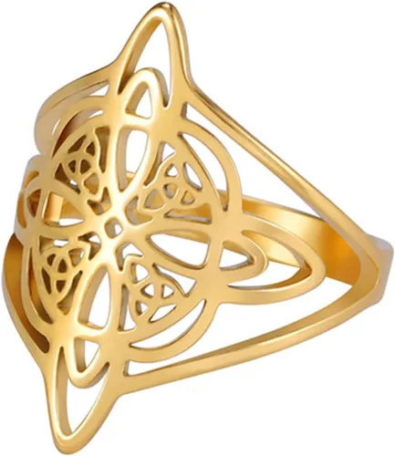 Vista 33 de TEAMER Anillo de nudo de brujas, amuleto celta de acero inoxidable, joyería vintage para mujer