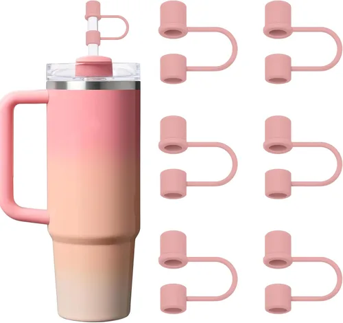 Vista 9 de 6 fundas de silicona para popote compatibles con Stanley Cup, vaso de 30 y 40 onzas con asa de 0.394 in, tapas de popote a prueba de polvo