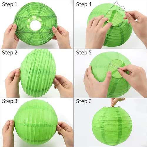Vista 7 de Faroles decorativos de papel verde, 12 faroles de papel colgantes para aula, baby shower, día de San Patricio, graduación, boda, temática de selva
