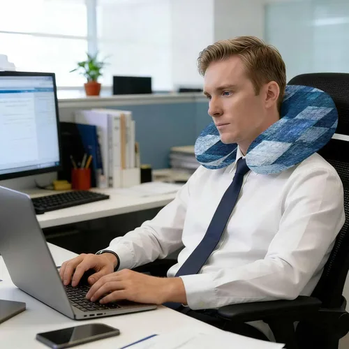 Vista 2 de Travel Pillows U-Shaped Neck Pillow Navy Blue White Ombre Ergonomic Memory Foam Pillow Head Cushion,Abstract Color Block Soft Portable Neck Pillows