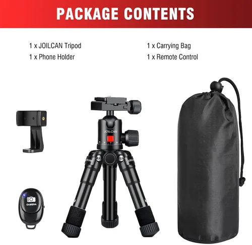 Vista 8 de JOILCAN Mini trípode para cámara, trípode de escritorio de aluminio de 21 pulgadas con cabeza de bola de 360°, trípodes de viaje portátiles