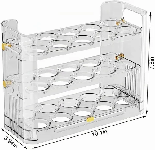 Vista 3 de Soporte reversible para huevos para refrigerador y encimera, bandeja de almacenamiento transparente para 30 huevos