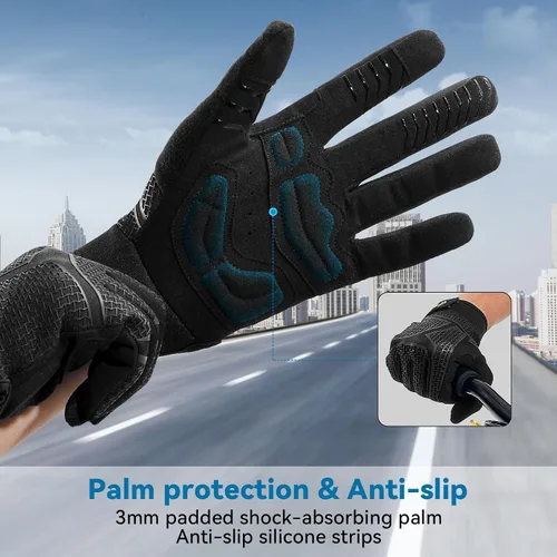 Vista 2 de Guantes de ciclismo para hombres y mujeres Guantes de ciclismo acolchados de 0.197 in para pantalla de dedo completo táctil de bicicleta