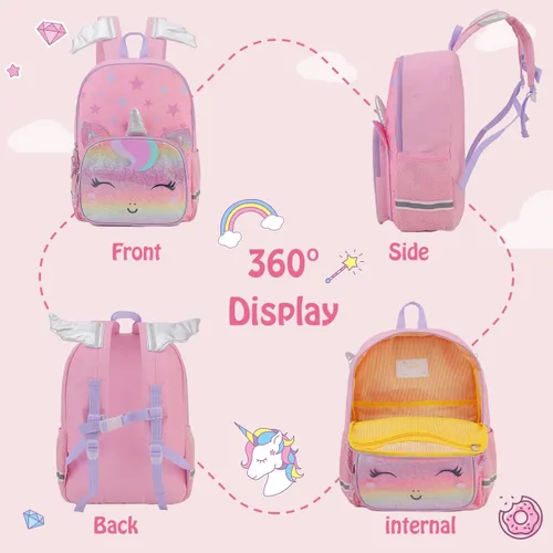 Vista 3 de VONXURY - Mochila preescolar ligera para niños pequeños con hebilla de pecho dinosaurio azul