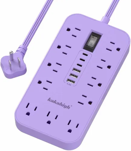 Vista 13 de Regleta de alimentación beige con puertos USB, cable de extensión plano de 5 pies, cable de extensión decorativo de 1625 W con 8 tomas de corriente