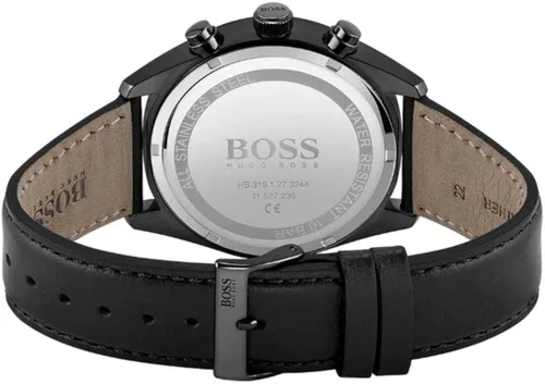 Vista 3 de Jefe - Reloj de cuarzo para hombre, acero inoxidable, correa de cuero, negro, 22 (modelo 1513880)