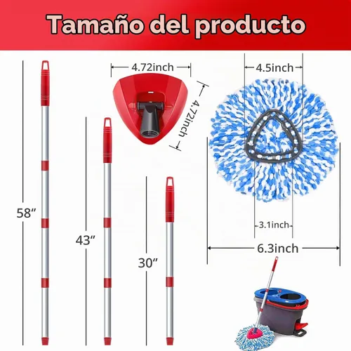 Vista 7 de O-Cedar - Cabezal de trapeador giratorio, base, mango de repuesto para sistema RinseClean 2 tanques, 4 repuestos de fregona de microfibra, 1 base