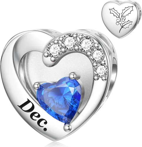 Vista 22 de SEVENWELL Dijes de piedra natal con flor grabada para el mes de nacimiento, pulsera de plata de ley 925, feliz cumpleaños para mujer